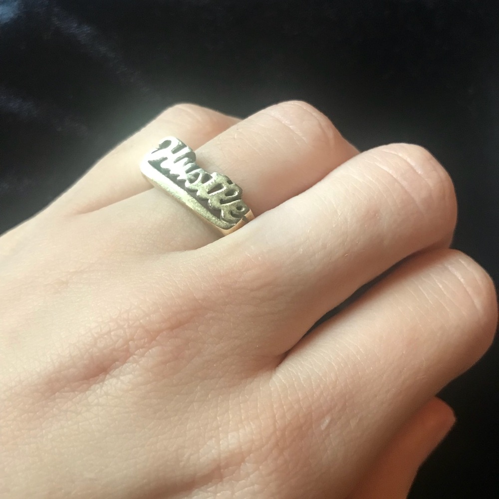 Gold HUSTLE ring size 7